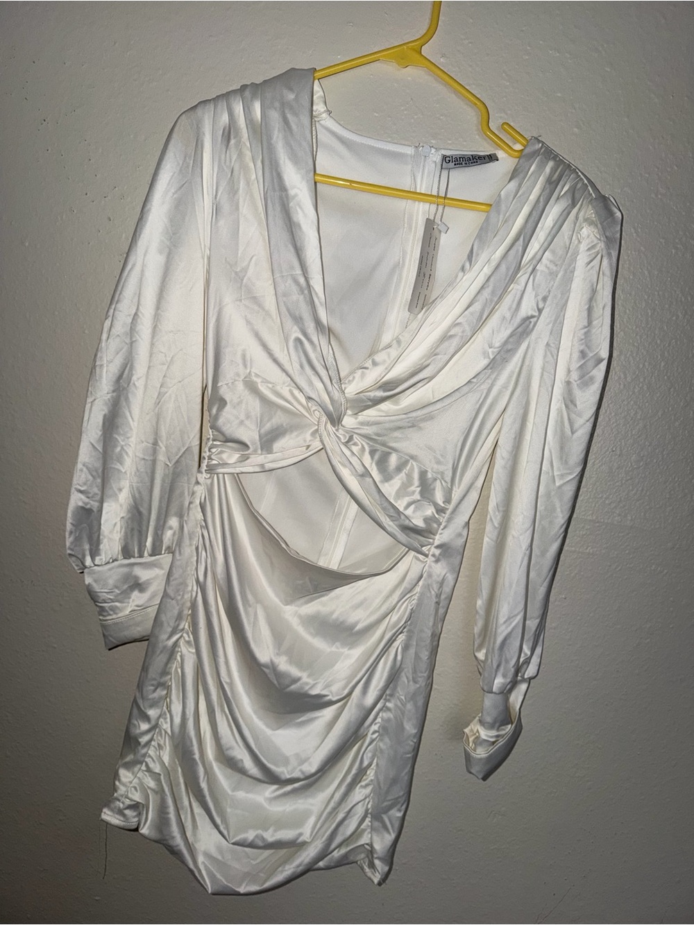 White Satin Twist-Front Mini Dress